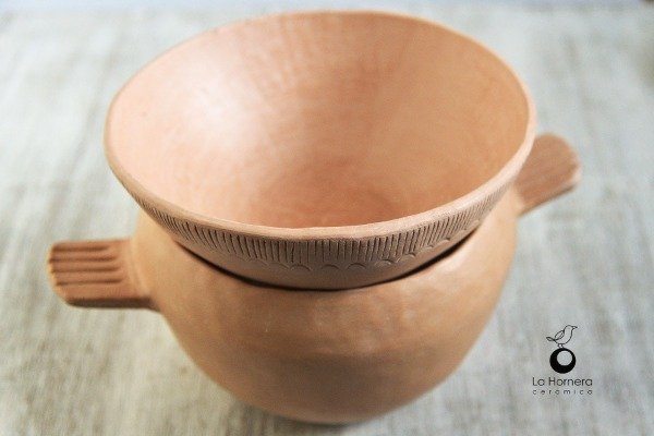 Producto - Olla de Barro doble con tapa (cuenco) 2,5 Litros