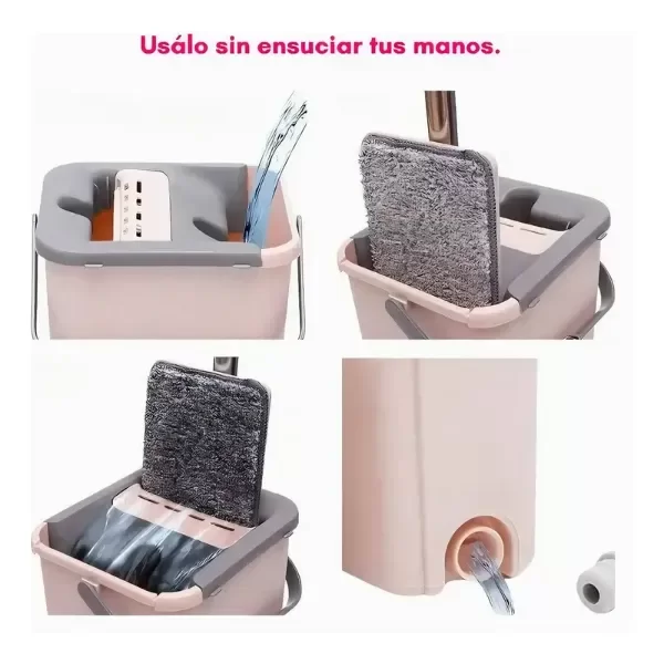 Producto - BE17473 TRAPEADOR  MOPA PLANA CON BALDE ESCURRIDOR MAS 2 REPUESTOS - 3
