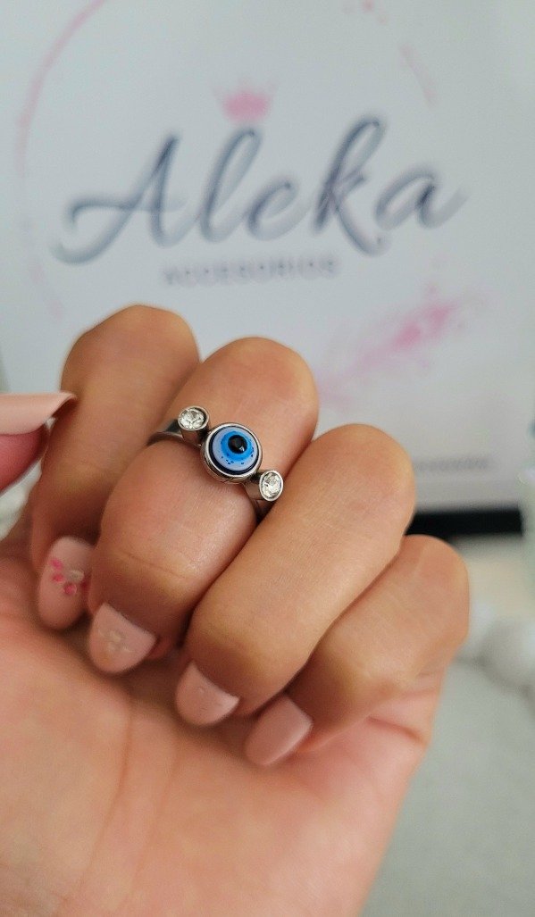 Producto - Anillo ojo turco dos strass de acero quirúrgico