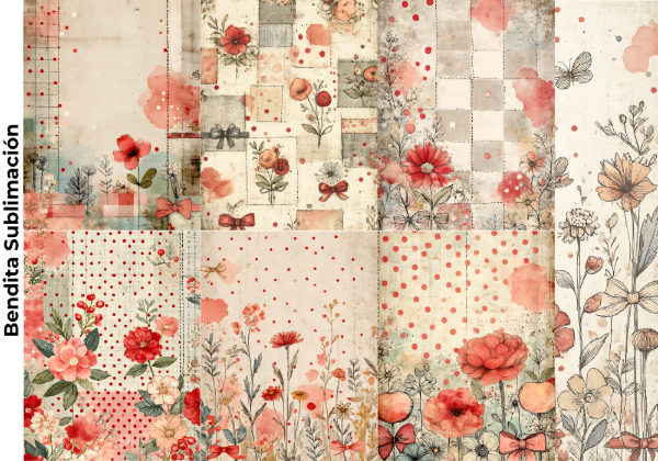Producto - Bendita Seda 027 Fondos puntos, flores en tonos rojos