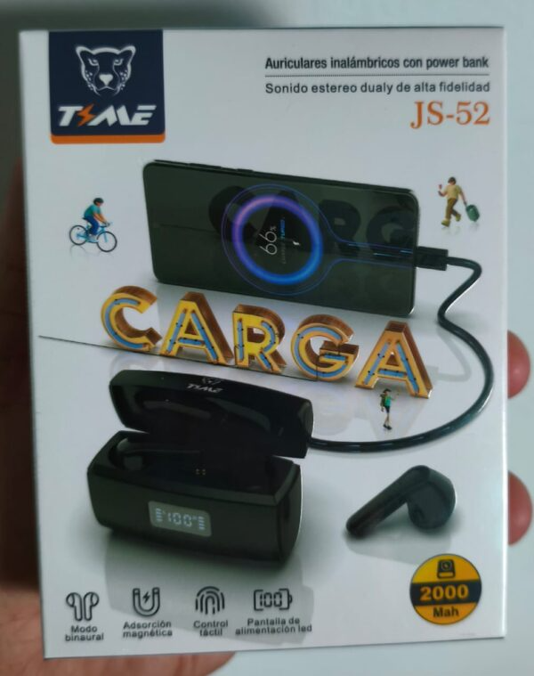 Producto - auricular inalámbrico in ear con powerbank Time JS52