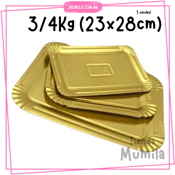 Producto - Bandeja Rectangular 3/4Kg dorada/plateada 23x28cm