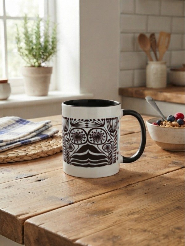 Producto - Taza Negra Black/ Florcitas Diente de León