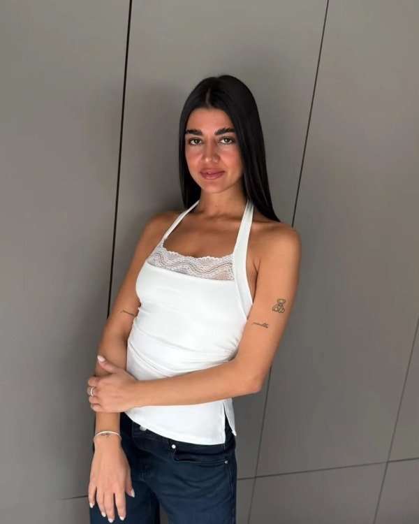 Producto - TOP HALTER MICROFIBRA Y PUNTILLA COLOR BLANCO