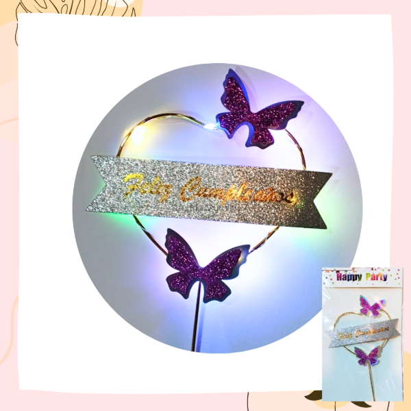 Producto - Topper Feliz cumpleaños con Luz corazon