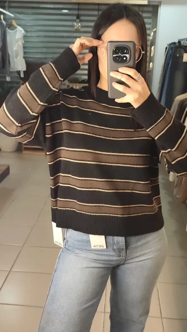 Producto - Sweater raya gruesa negro y choco - 1