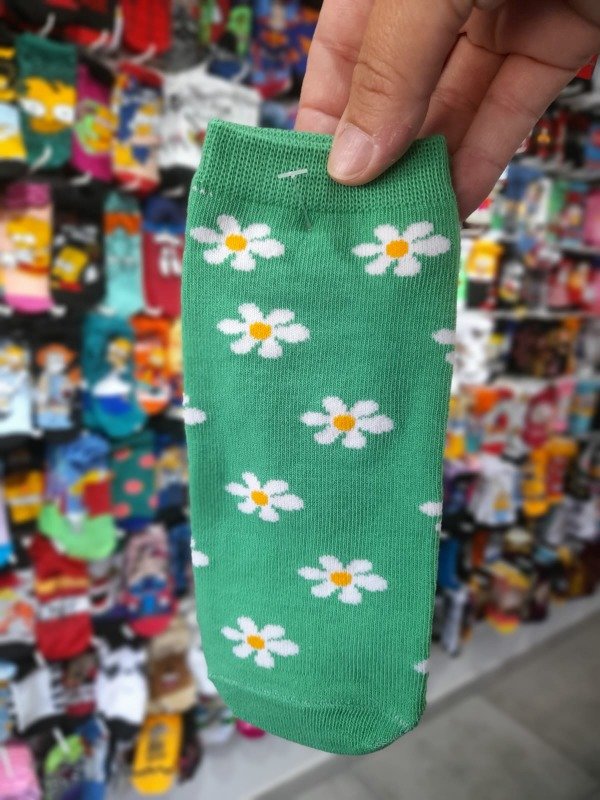 Producto - Soquete Adulto Margaritas Fondo Verde