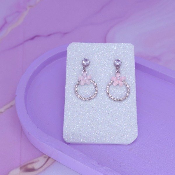 Producto - Aros pasante circular Stras flor rosa AQ