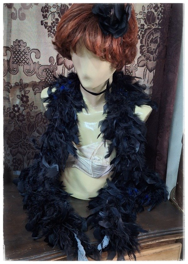 Producto - Boa de plumas negras y azul 1.90mts - 0