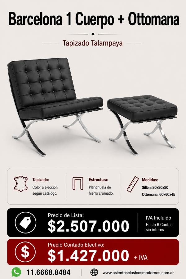 Producto - Sillón BARCELONA 1 Cuerpo + OTTOMANA, Planchuela Cromada, Tapizado Talampaya!!