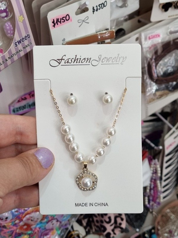 Producto - Set Collar + Aros Perla Dorados - 3
