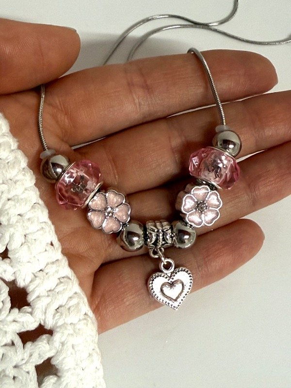 Producto - C412 Collar tipo Pandora con charms y cadena fina acero quirúrgico