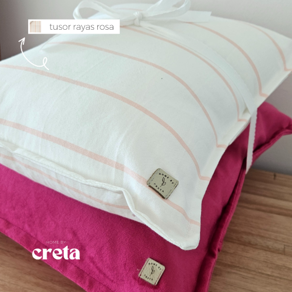 Producto - Funda Almohadón Tusor Estampado Rayas Rosa