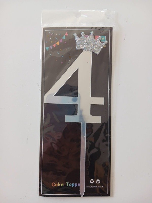 Producto - Cake Topper Número c/Corona 19cm Plata N4