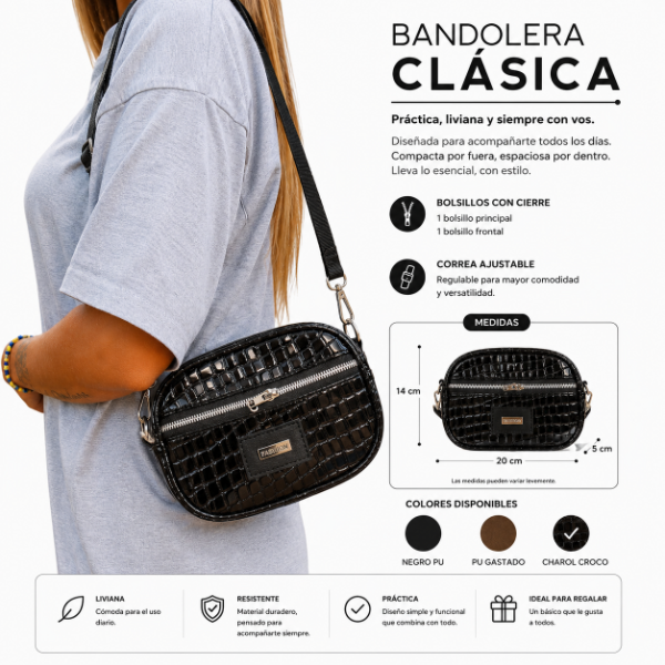 Producto - Bandolera Lazy Croco charol - 0