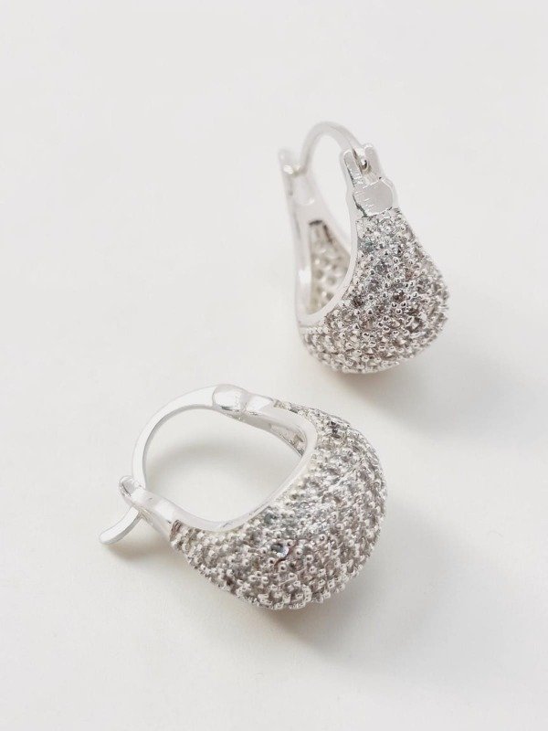 Producto - Aros acero blanco argollita canasta text strass