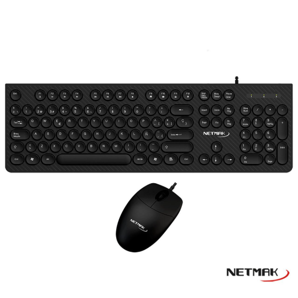 Producto - Teclado español + mouse 1600dpi -usb -teclas redondas -black -Netmak (NM-KB258)