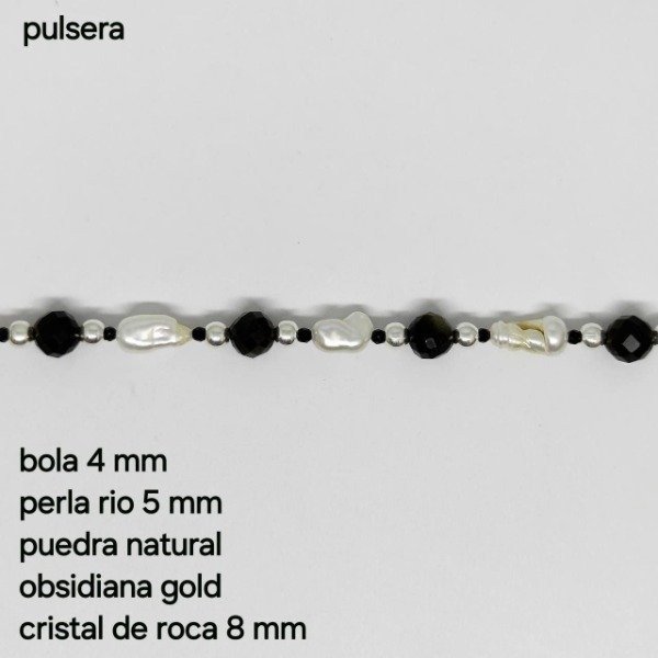 Producto - PUL #PER Pulsera Perla y Obsidiana GOLD (DOLAR)