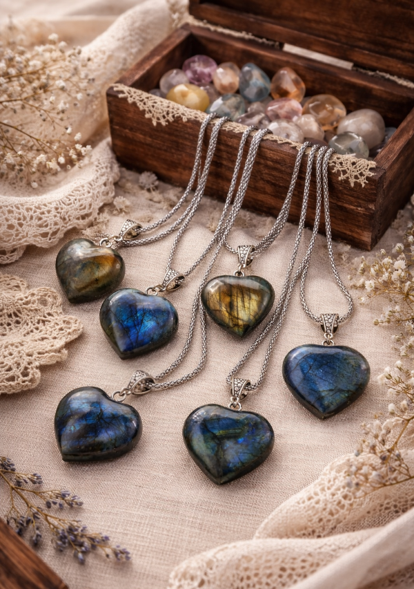 Producto - COLLAR AMULETO CORAZÓN DE LABRADORITA