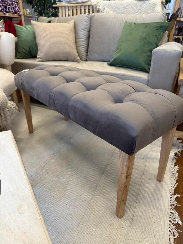 Producto - Pie de cama capitone gris vison