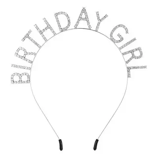 Producto - Vincha metalica plateada con strass BIRTHDAY GIRL