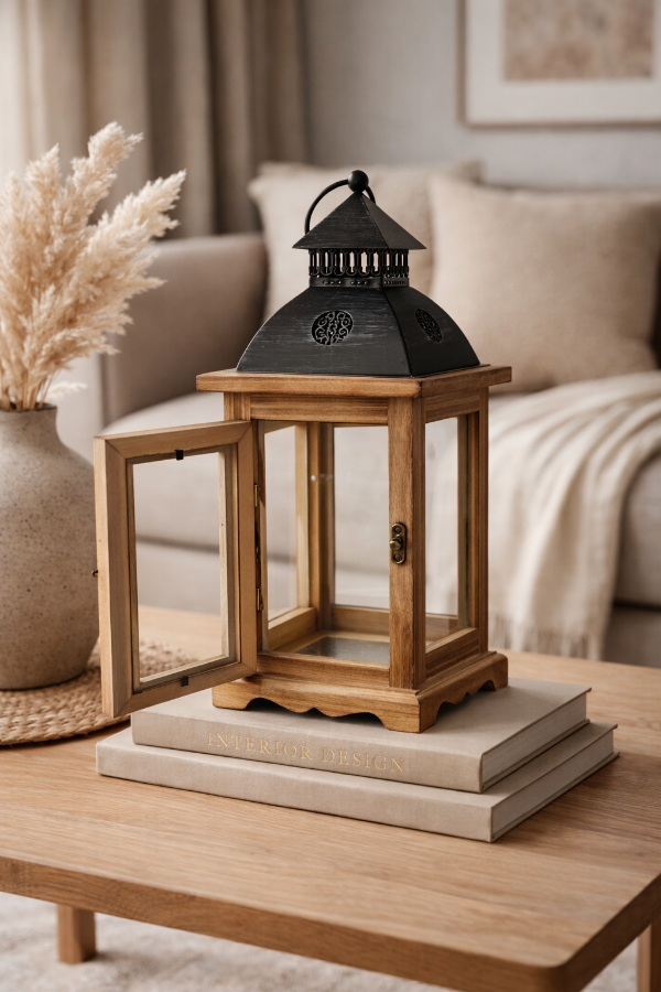 Producto - Candelabro fanal Lumi Decorativo de Madera con Vidrio