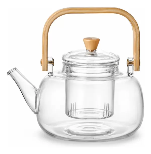 Producto - Tetera Vidrio Borosilicato 600ml Infusor Asa Bambú