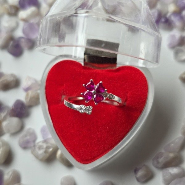 Producto - Anillo italiano regulable infinito y trébol fucsia