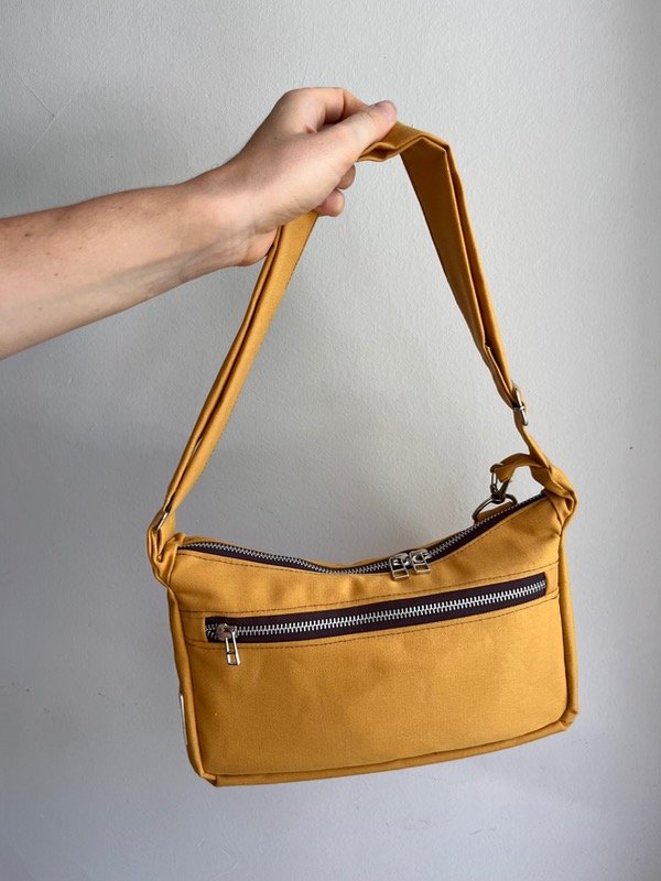 Producto - mini bolso CORAL: mostaza y chocolate