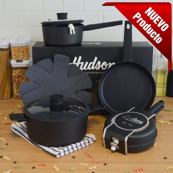 Producto - Batería De Cocina Hudson Daily Aluminio Antiadherente 6 Pzs Combo Sartén Doble