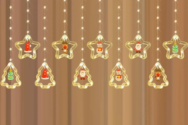 Producto - Cortina De Luces Led Navideñas estrellas y arbolitos