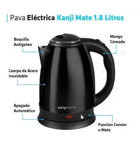 Producto - PAVA ELÉCTRICA POTENCIA 1500W 1.8L CORTE MATE ACERO NEGRA