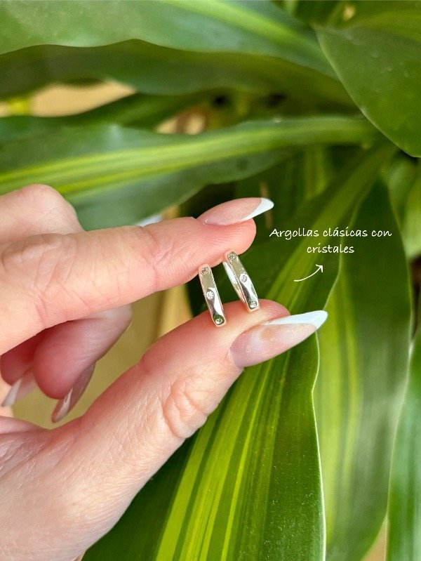 Producto - Argollitas Clásicas con Cristales Acero Blanco