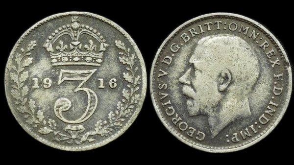 Producto - Reino Unido 3 Pence 1916 Rey Jorge V (Plata 925) Km#815