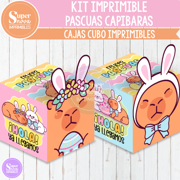 Producto - KIT IMPRIMIBLE PASCUAS CAPIBARAS CAJAS CUBO
