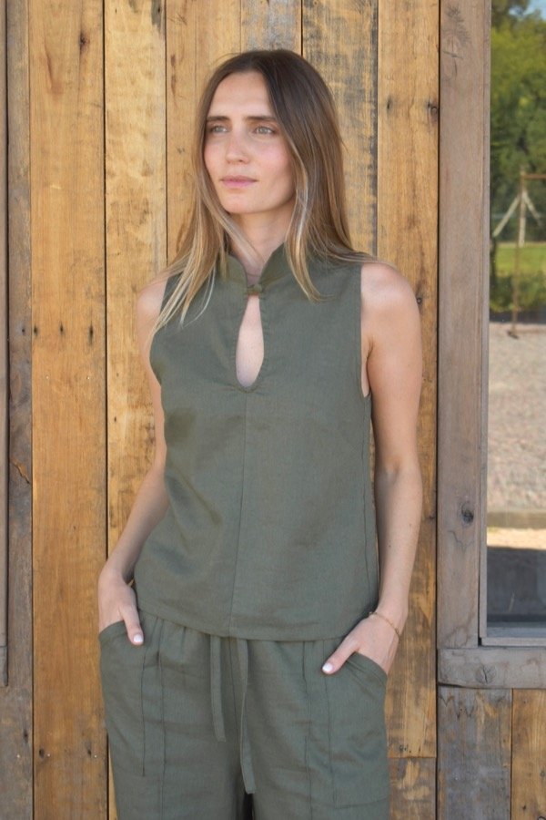 Producto - Blusa sastre mao lino - Menta