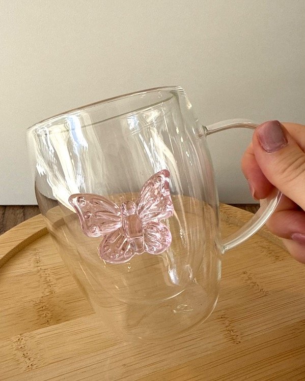 Producto - TAZA DOBLE VIDRIO CON MARIPOSA 350cc