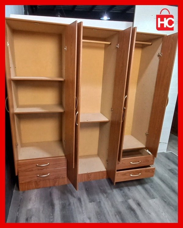 Producto - Placard ropero de 6 puertas y 4 cajones en melamina tono madera - 12