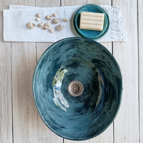 Producto - Bacha Elíptica Petróleo jaspeado 30 x 26cm