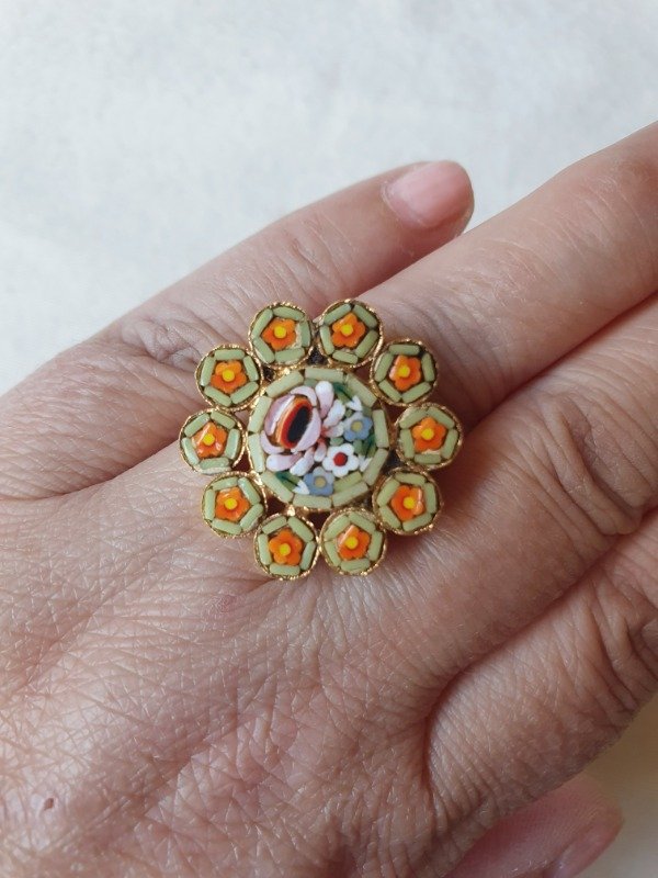 Producto - Anillo Micromosaico Italiano Verde Pálido y Rosa