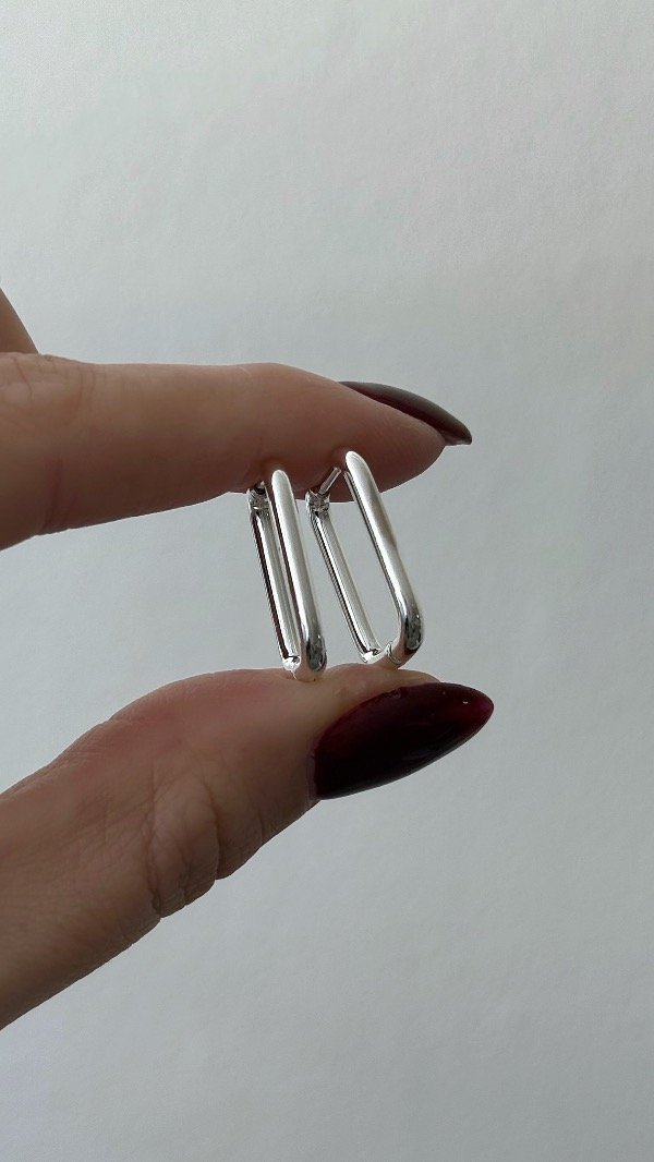 Producto - Argollas forma rectangular finas 2cm ACERO BLANCO - 1