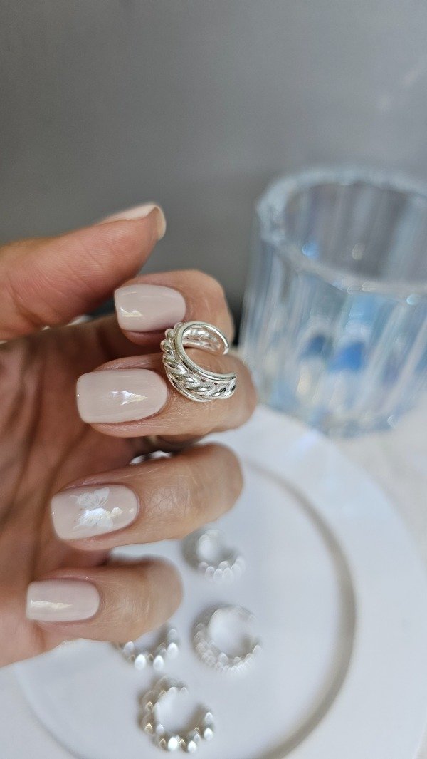 Producto - Solitario cuff a presión trenzado 1 cm interno. Plata