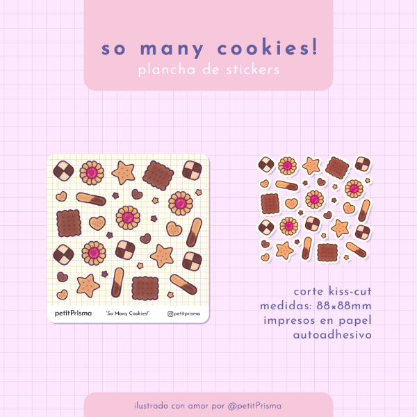Producto - Plancha de Stickers Cuadrada "So many Cookies!"