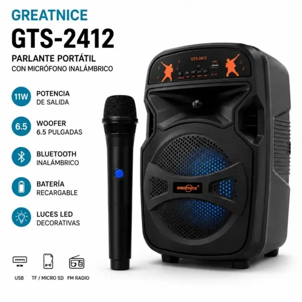 Producto - PL426 PARLANTE DE 6.5 PULGADAS CON MICROFONO GTS-2412