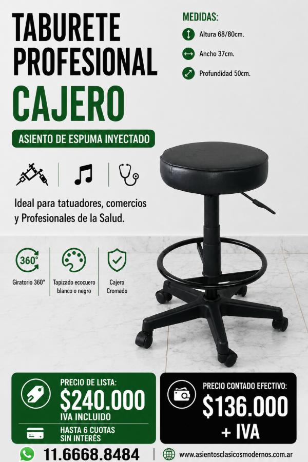 Producto - Taburete Profesional CAJERO REGULABLE, Ideal Comercios!!