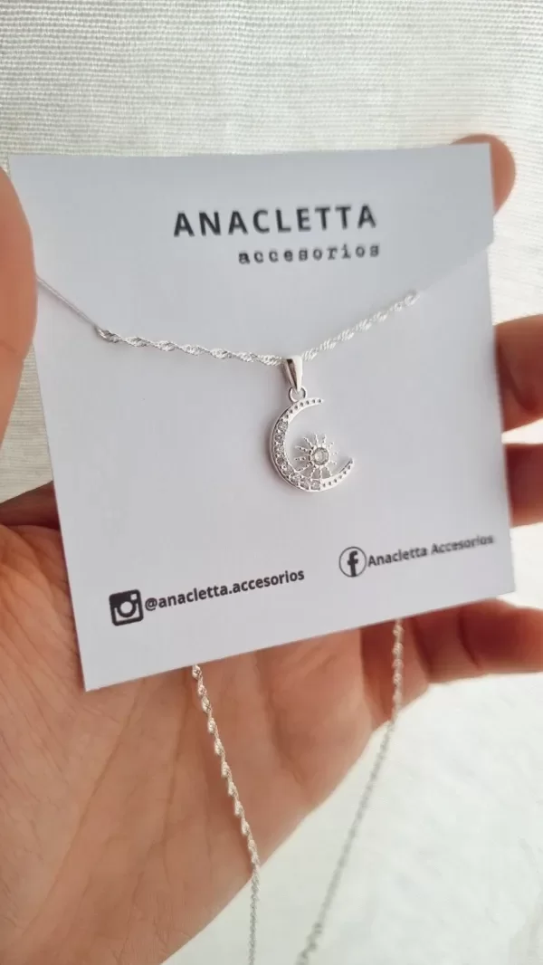 Producto - Gargantilla lunita con sol cubics blancos 40cm plata 925