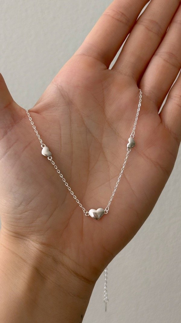 Producto - Choker 38 a 40cm tres corazones lisos P925 - 0