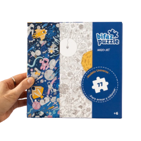 Producto - Puzzle Bifaz Universo 77 piezas para colorear - Macuco Art