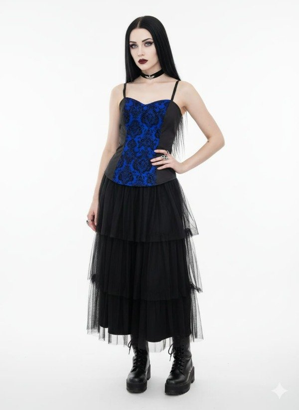 Producto - corset escote corazon brocato azul