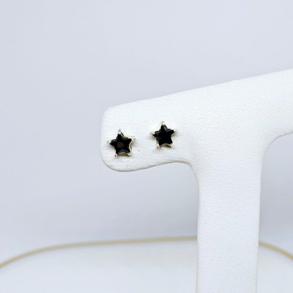 Producto - Aros Estrella con piedra Negra, de plata (cod1276)